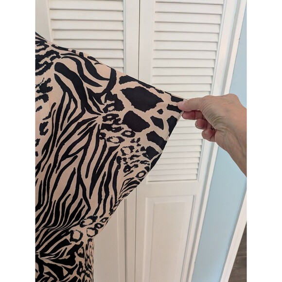 Lipsy London Dress Womens 14 Beige Black Cheetah Leopard Club Party Faux Wrap - Picture 8 of 13